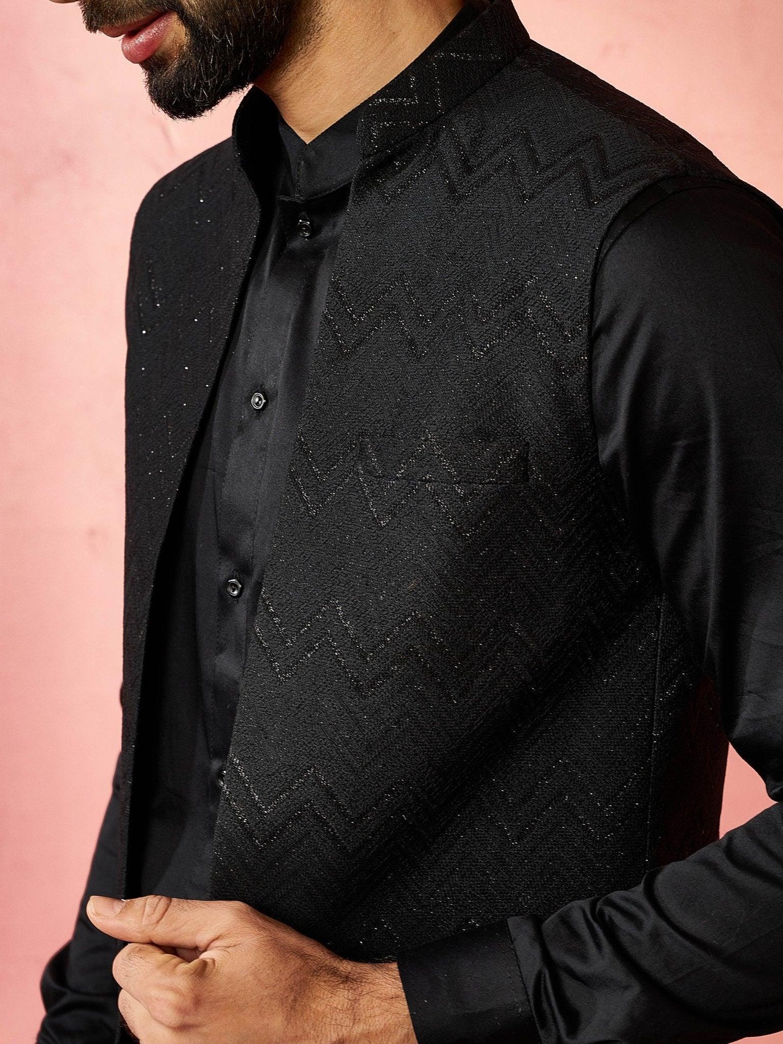 Men's Black Maharaja Jacquard Nehru Jacket