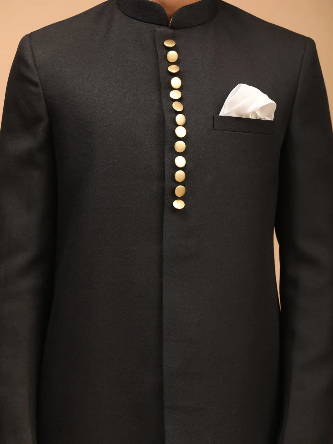 Men’s Black Platinum Sherwani with Cream Kurta & Pyjama 3-Piece Wedding Set