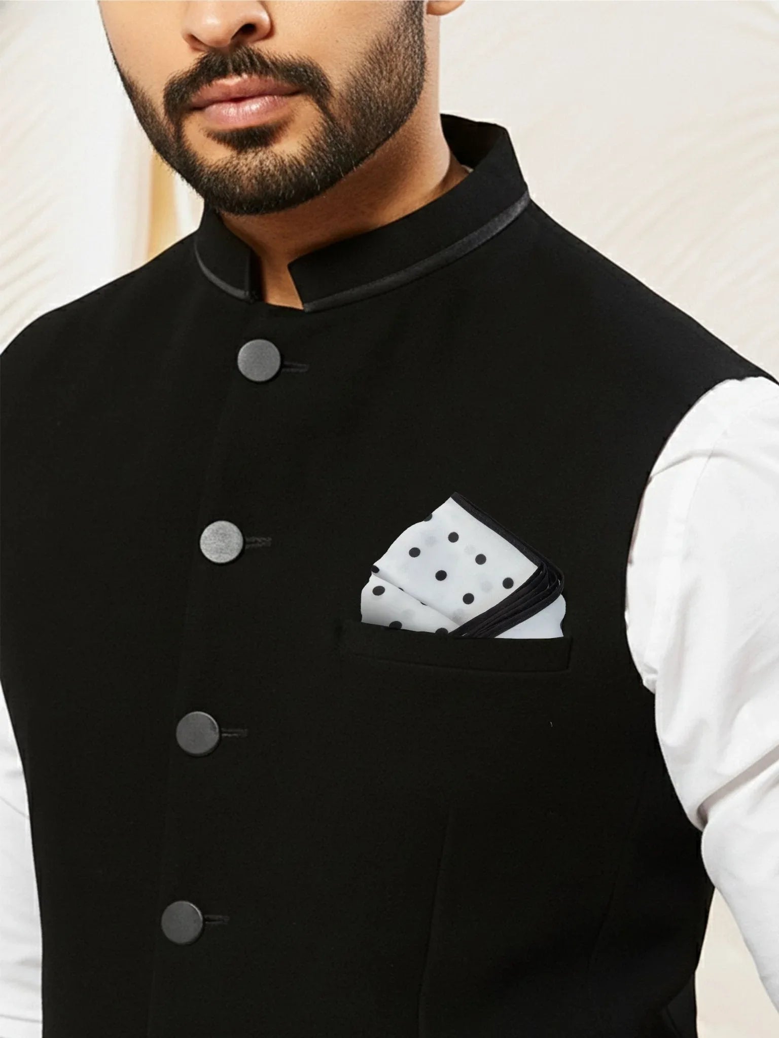 Men's Black Printed Silk Pocket Square