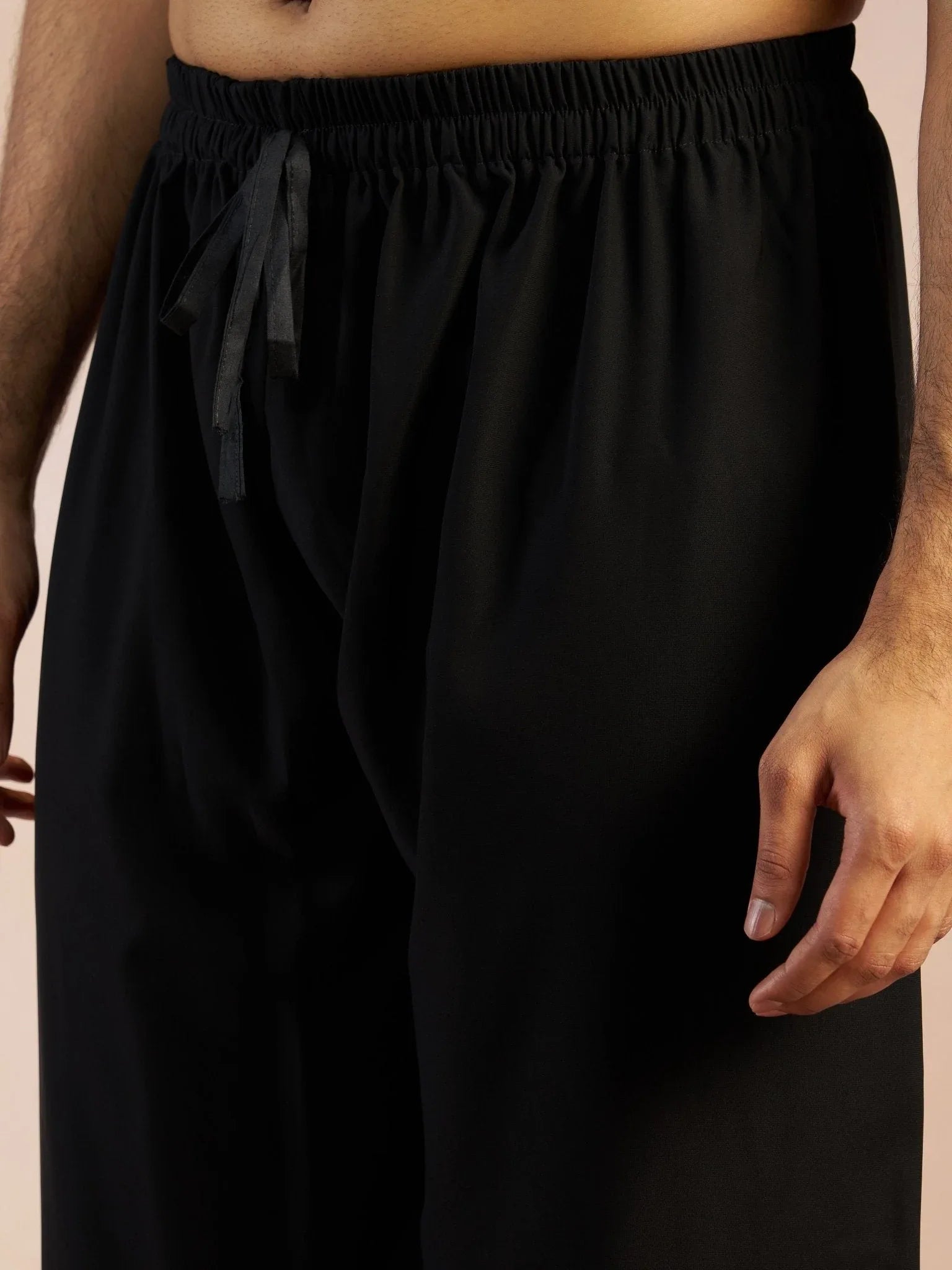 Men's Black Solid Silk Blend Pathani Kurta with Patiala Pyjama Set