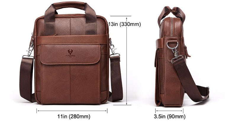 Men's Business Commute Genuine Leather Messenger Bag - By Qivii