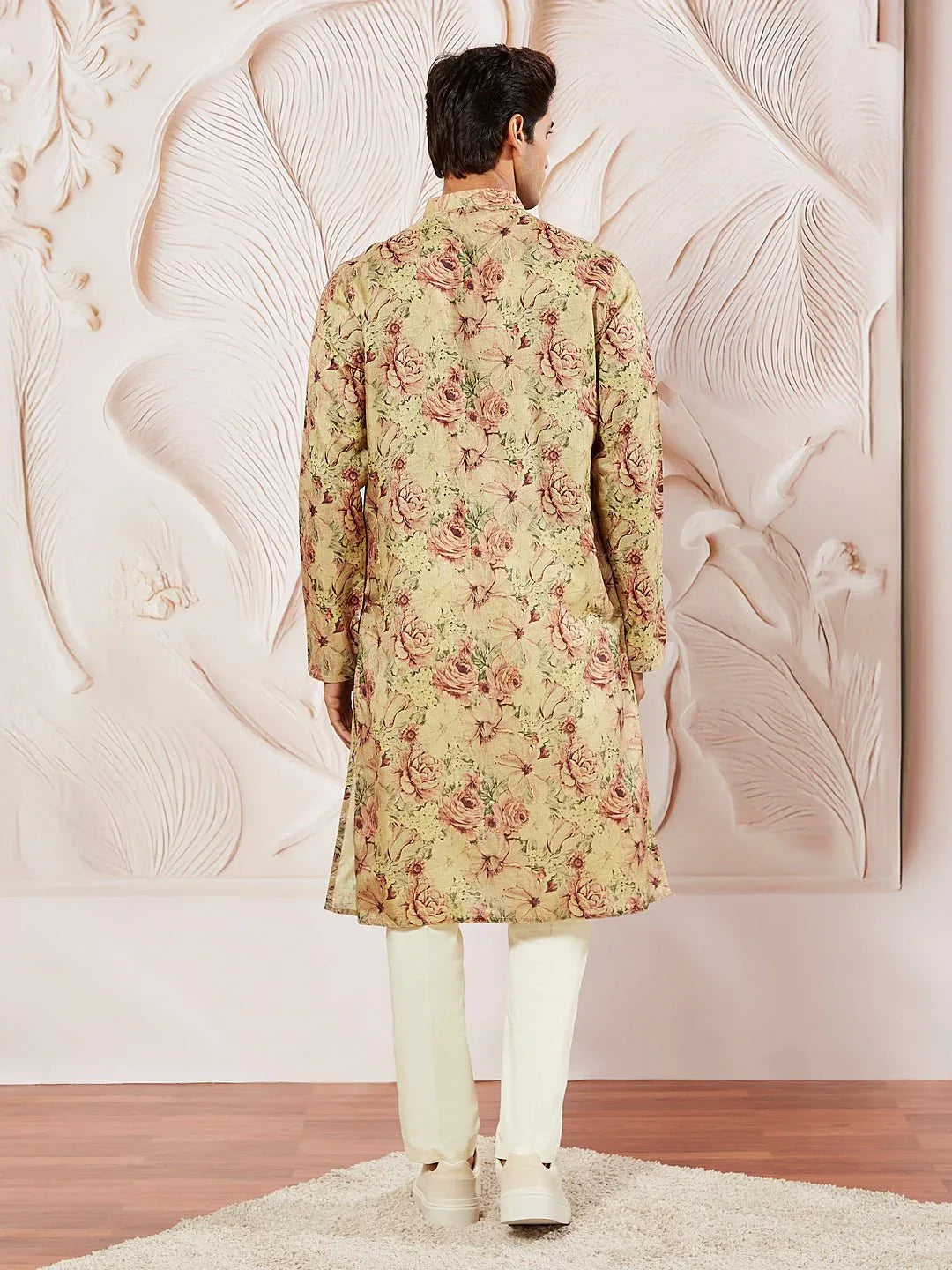 Men's Chiku Printed Kurta Pyjama Set with Cream Viscose Pyjama