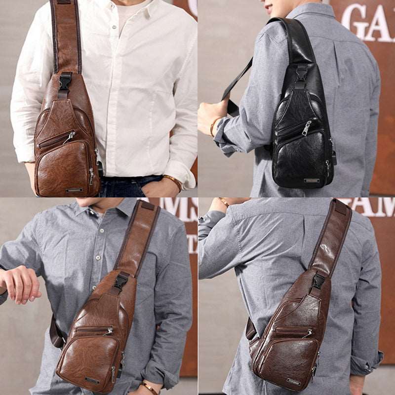 Men's Classic Leather Shoulder Bag - By Qivii