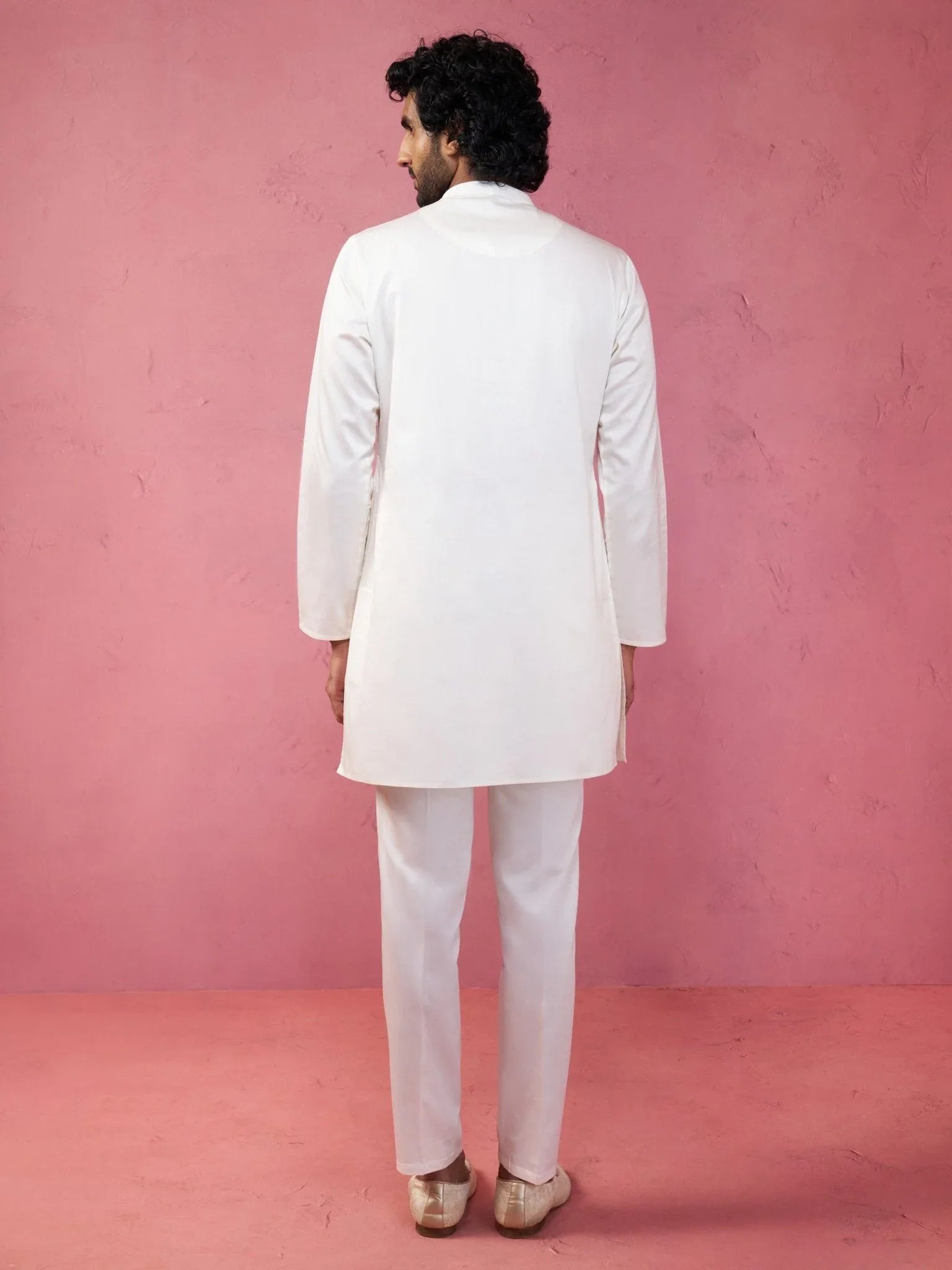Men's Cream Fine Satin Kurta Set with Matching Pant