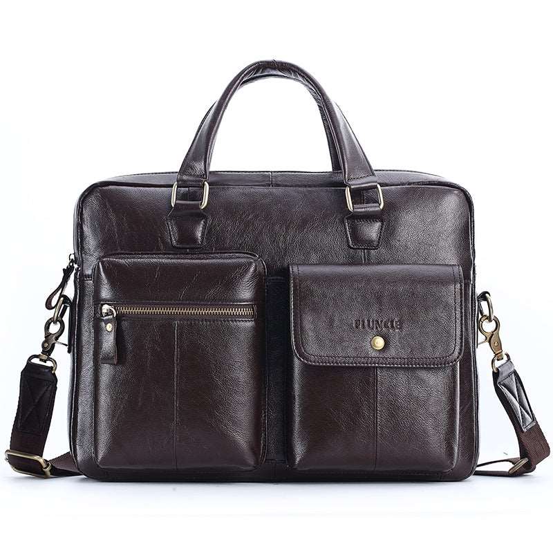 Men's Genuine Leather Top Layer Cowhide Briefcase Messenger Bag - By Qivii