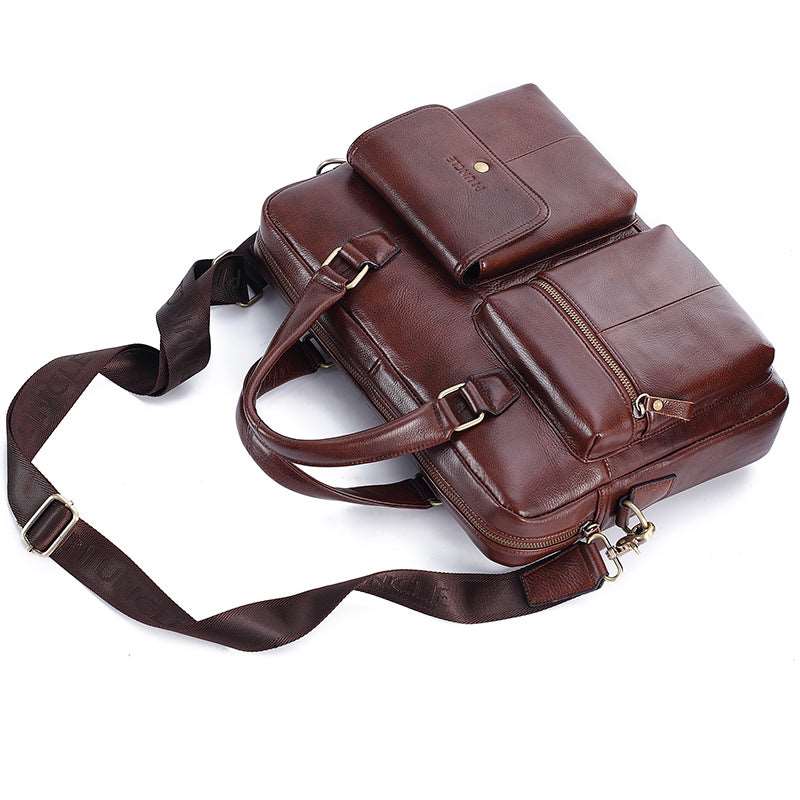 Men's Genuine Leather Top Layer Cowhide Briefcase Messenger Bag - By Qivii