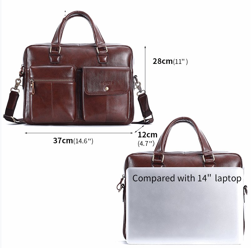 Men's Genuine Leather Top Layer Cowhide Briefcase Messenger Bag - By Qivii