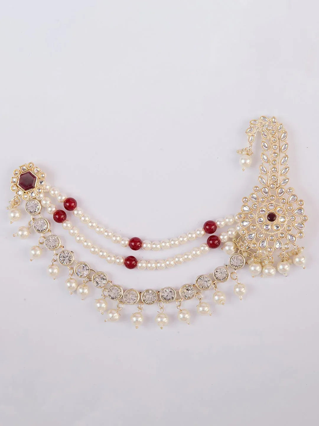 Men's Gold & Maroon Kundan Polki Kalangi