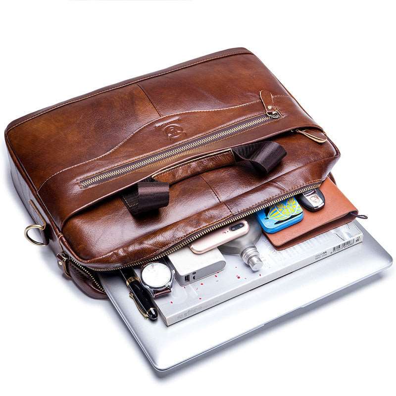 Men's Leather Laptop Shoulder Messenger Bag - By Qivii