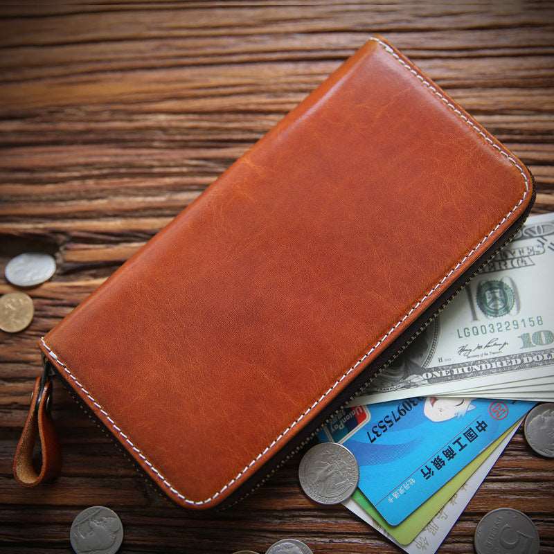 Men's Long Leather Zipper Wallet - By Qivii