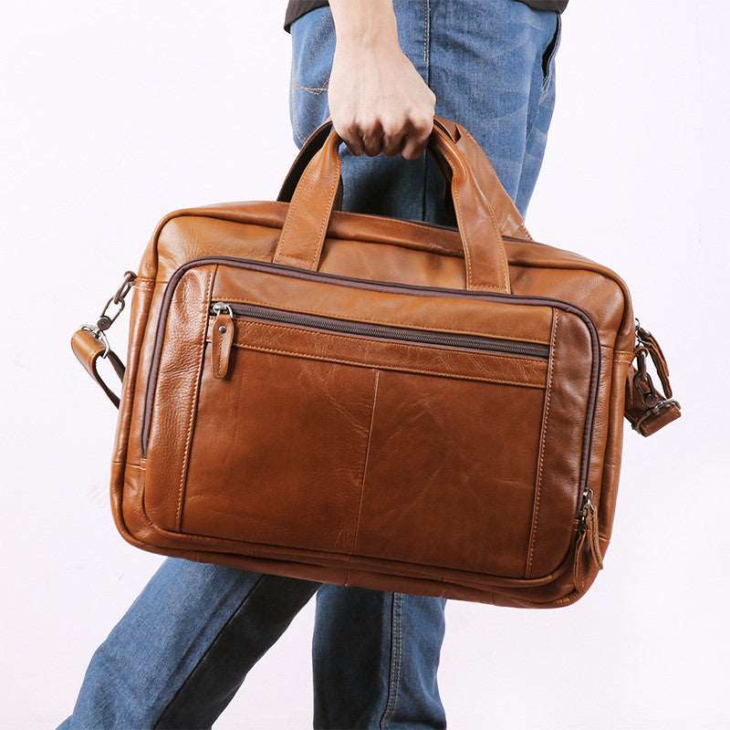 Men's Luxury 17 inch Cowhide Leather Computer Bag - By Qivii