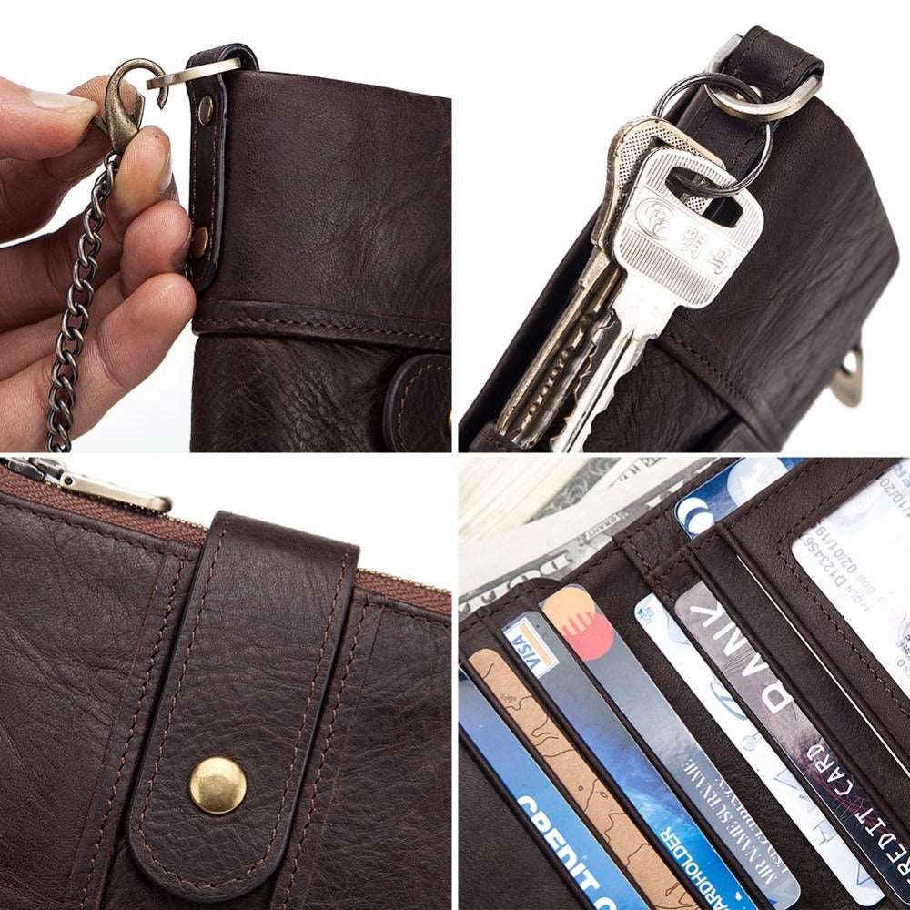 Men's Luxury Antimagnetic Cowhide Leather Chain Wallet - By Qivii