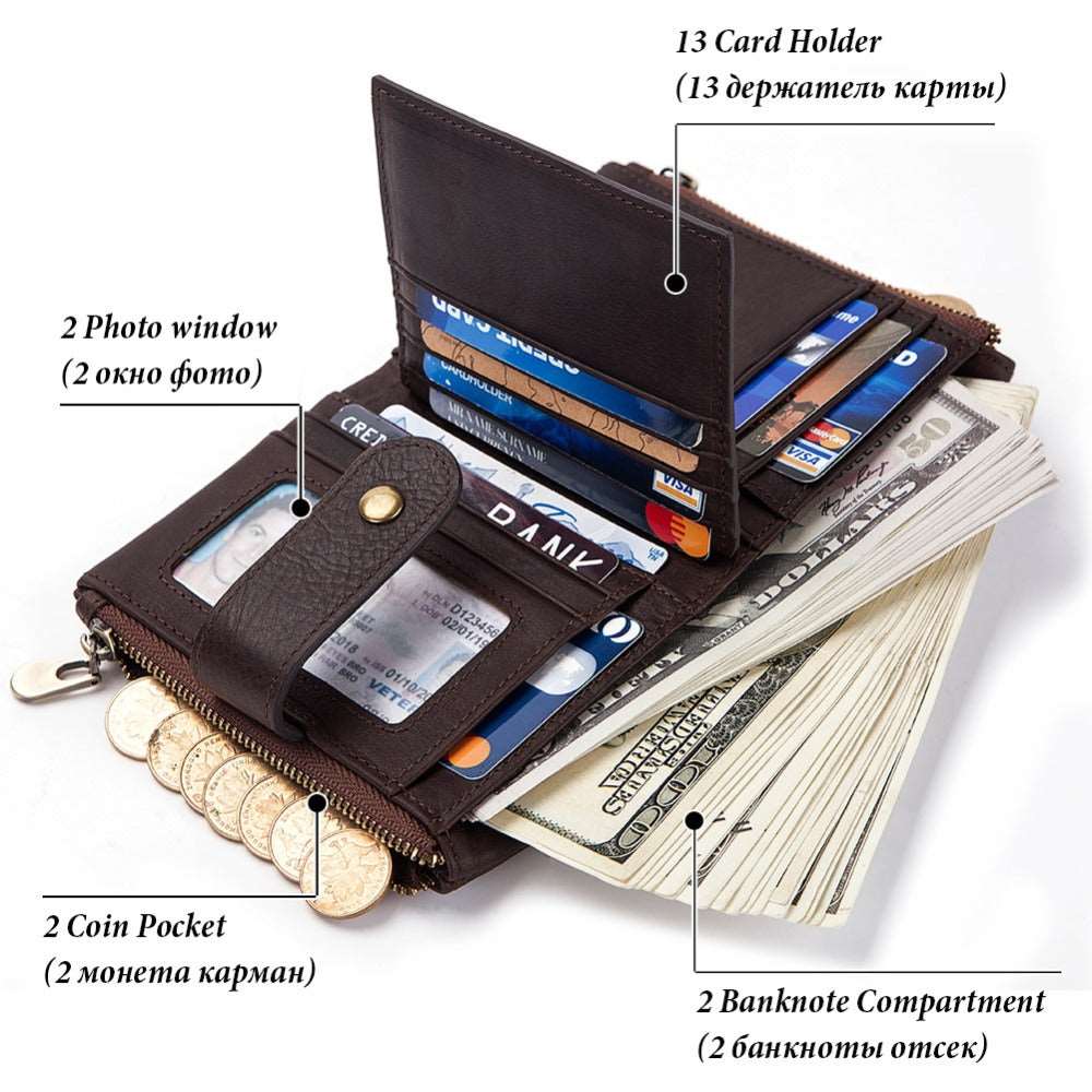 Men's Luxury Antimagnetic Cowhide Leather Chain Wallet - By Qivii