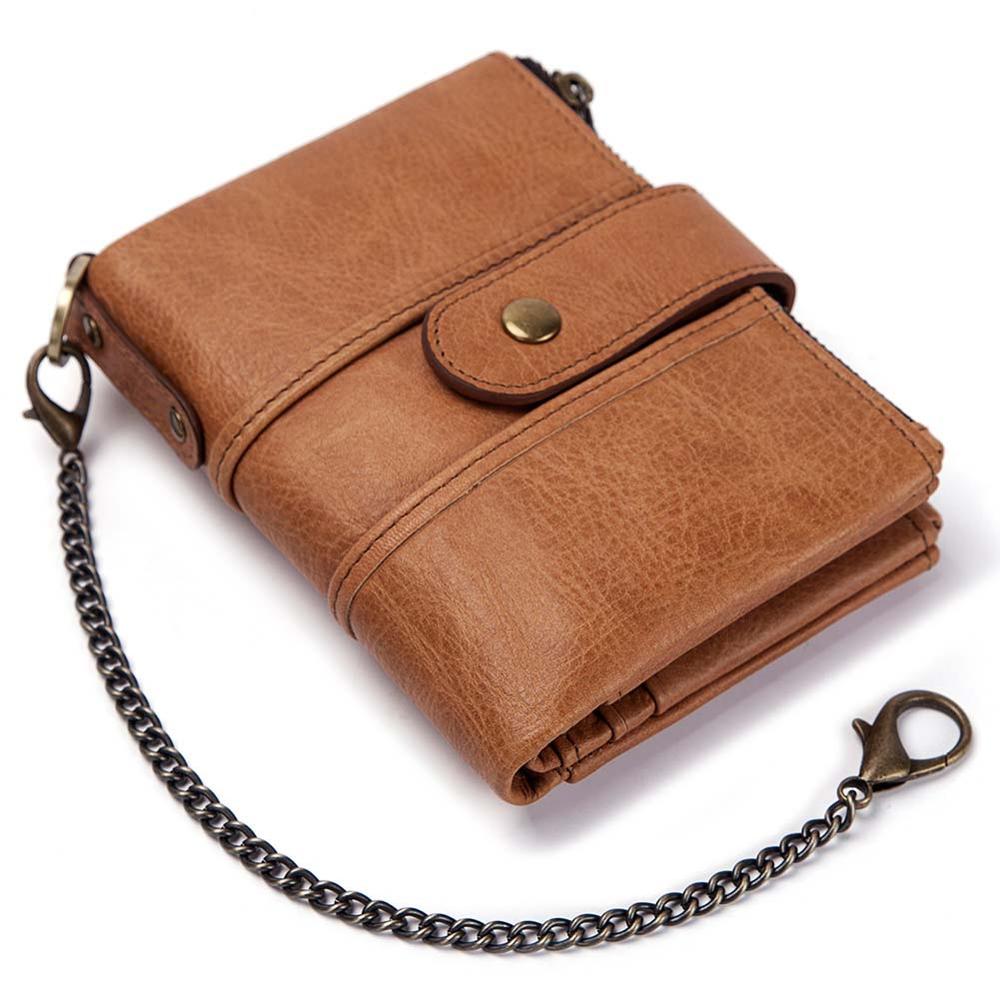 Men's Luxury Antimagnetic Cowhide Leather Chain Wallet - By Qivii