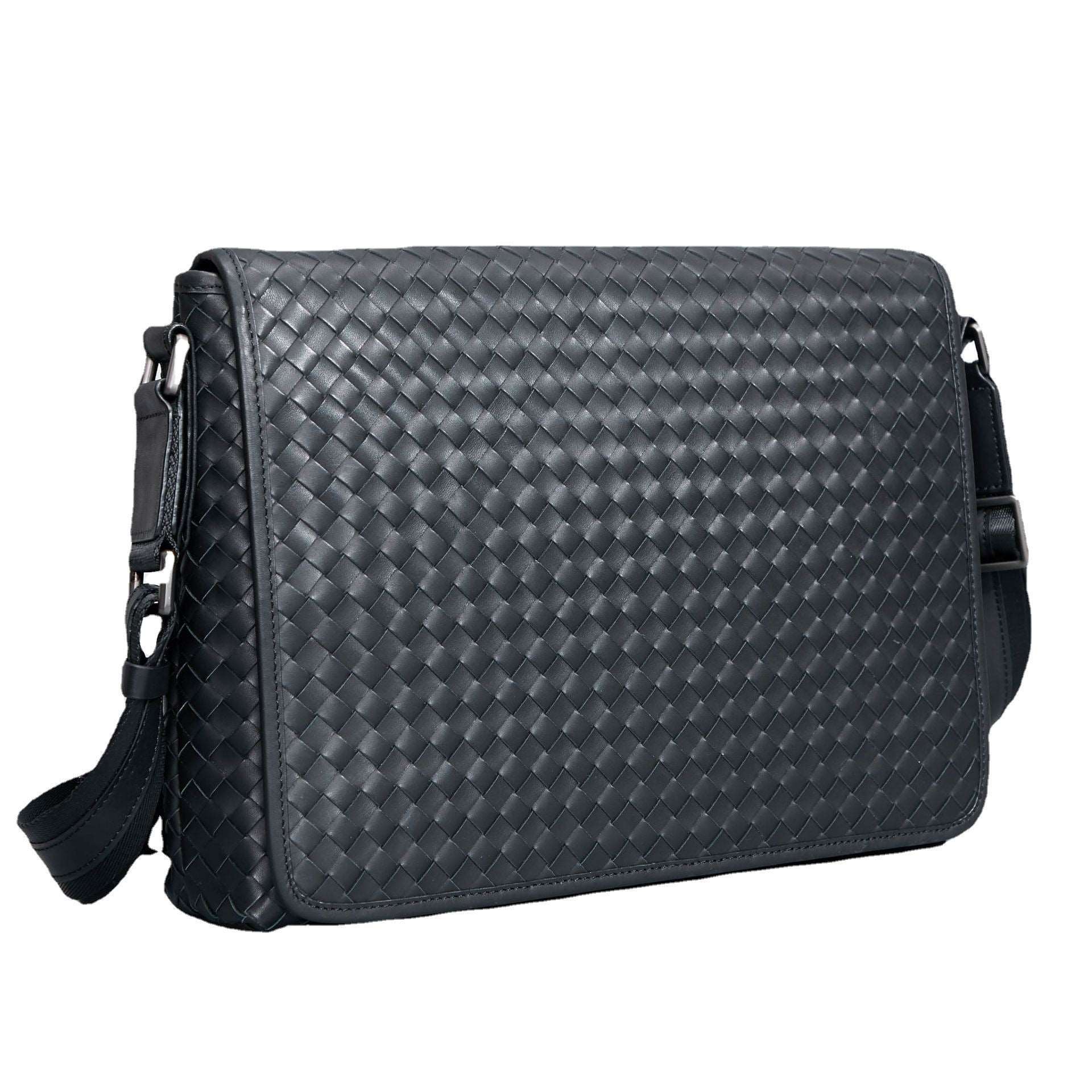 Men's Luxury Business Casual Leather Woven Messenger Bag - By Qivii