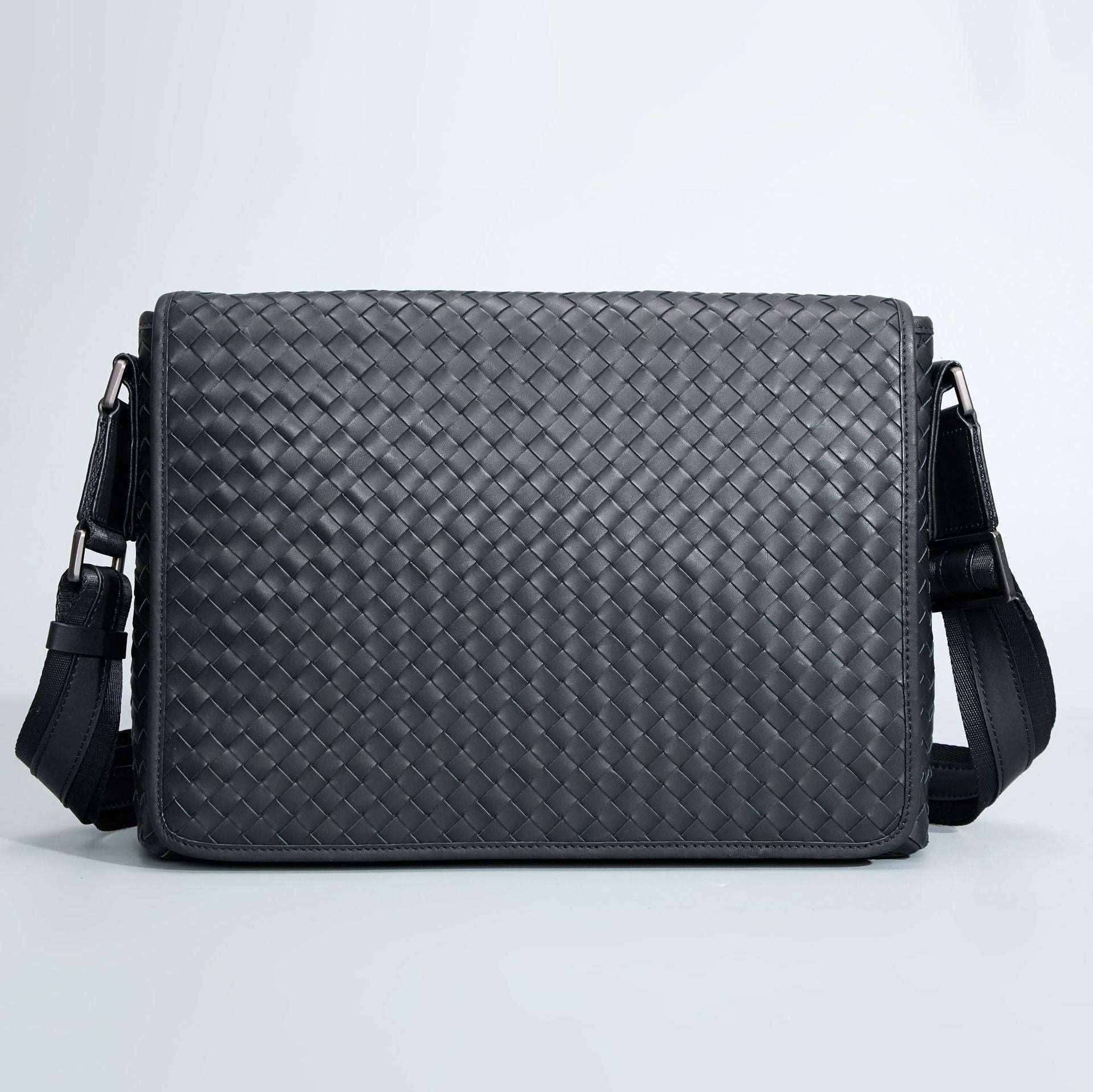 Men's Luxury Business Casual Leather Woven Messenger Bag - By Qivii