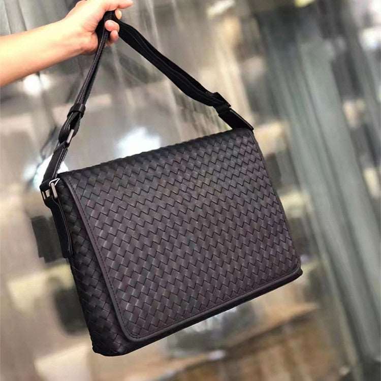Men's Luxury Business Casual Leather Woven Messenger Bag - By Qivii