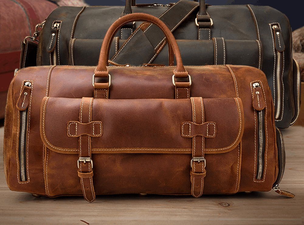Men's Luxury Large Leather Travel Bag - By Qivii
