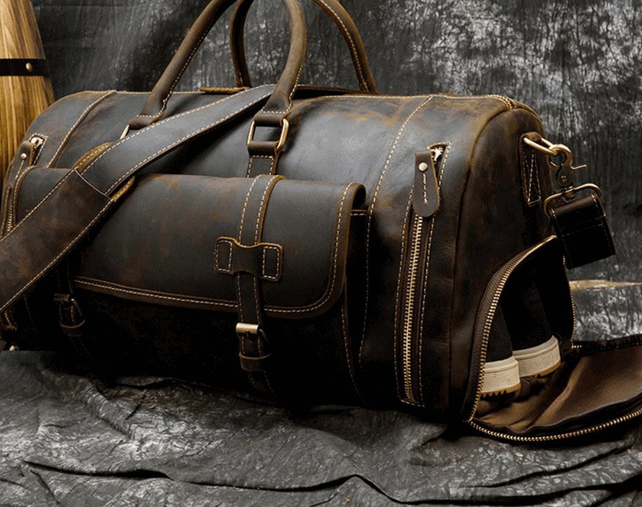 Men's Luxury Large Leather Travel Bag - By Qivii