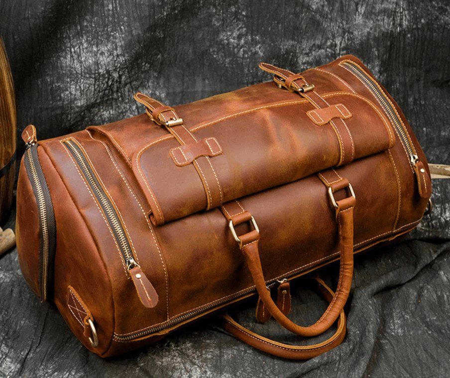 Men's Luxury Large Leather Travel Bag - By Qivii
