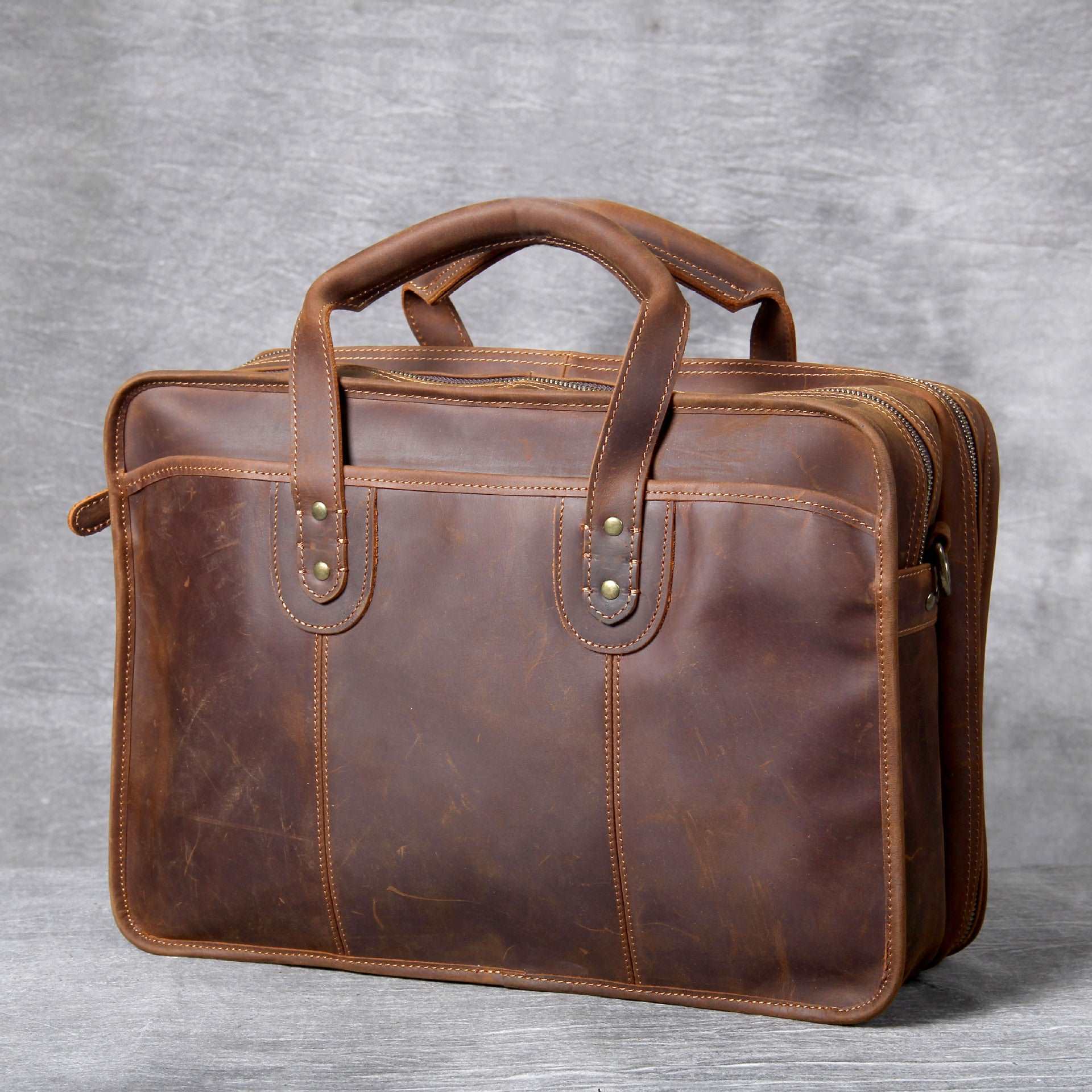 Men's Luxury Leather Medium Laptop Bag - By Qivii