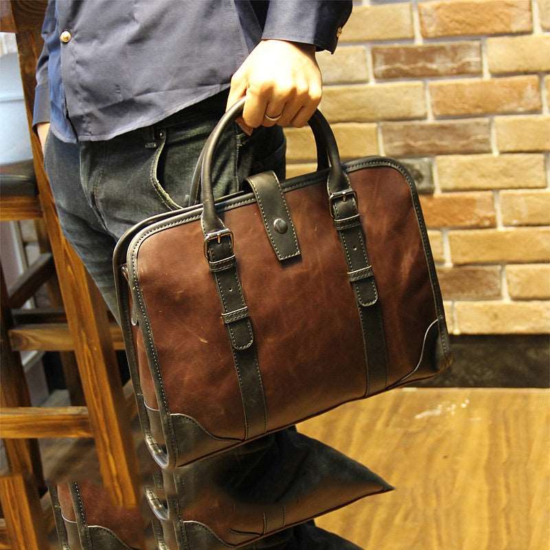 Men's Luxury Leather Shoulder Carry Briefcase - By Qivii