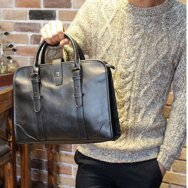 Men's Luxury Leather Shoulder Carry Briefcase - By Qivii