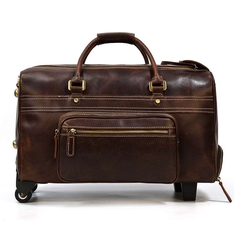 Men's Luxury Leather Trolley Travel Bag - By Qivii