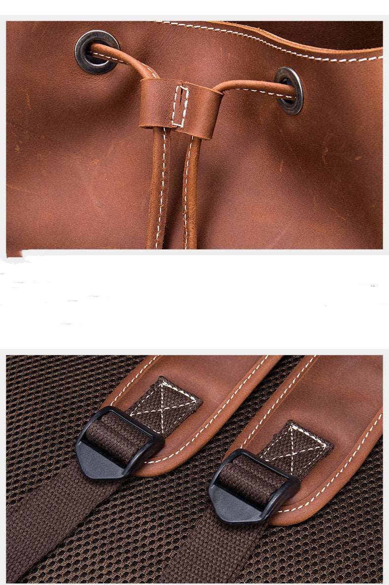 Men's Luxury Retro Leather Outdoor Travel Backpack - By Qivii