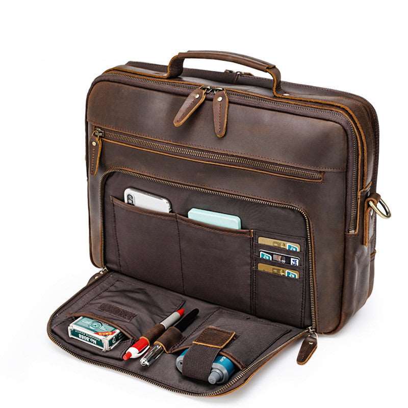 Men's Luxury Vintage Leather Briefcase Laptop Bag - By Qivii