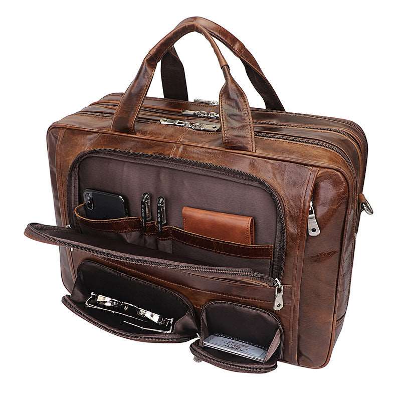 Men's Luxury Wax Leather Shoulder Bag - By Qivii