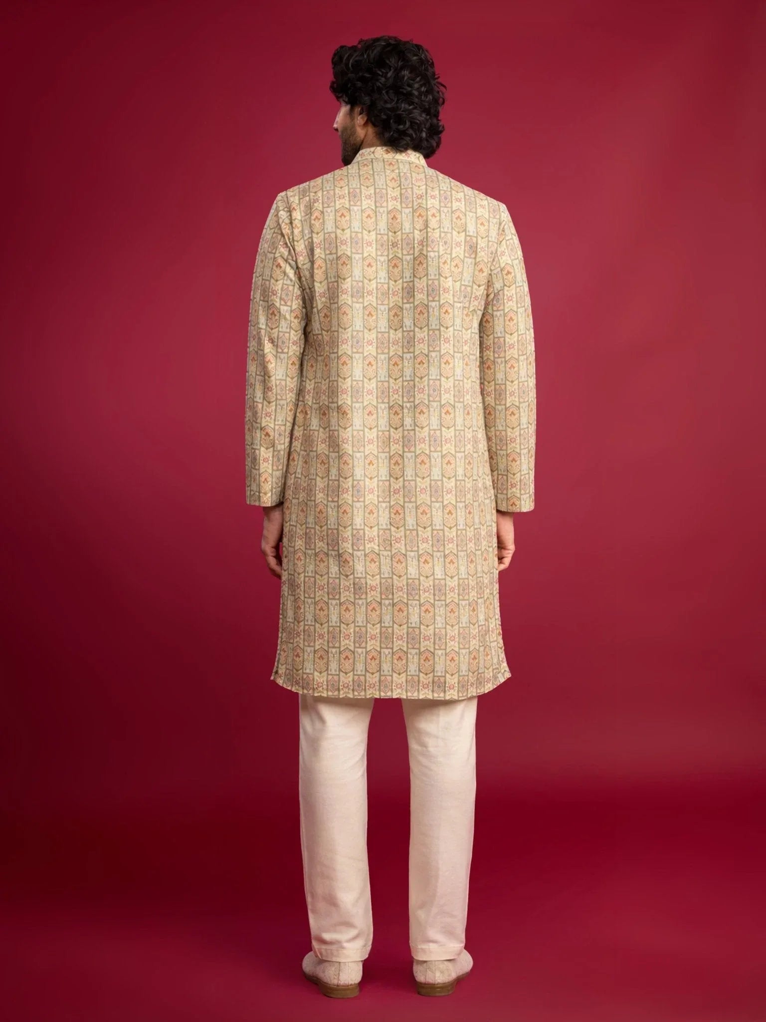 Men's Mint Green Cotton Blend Kurta with Cream Pyjama Set