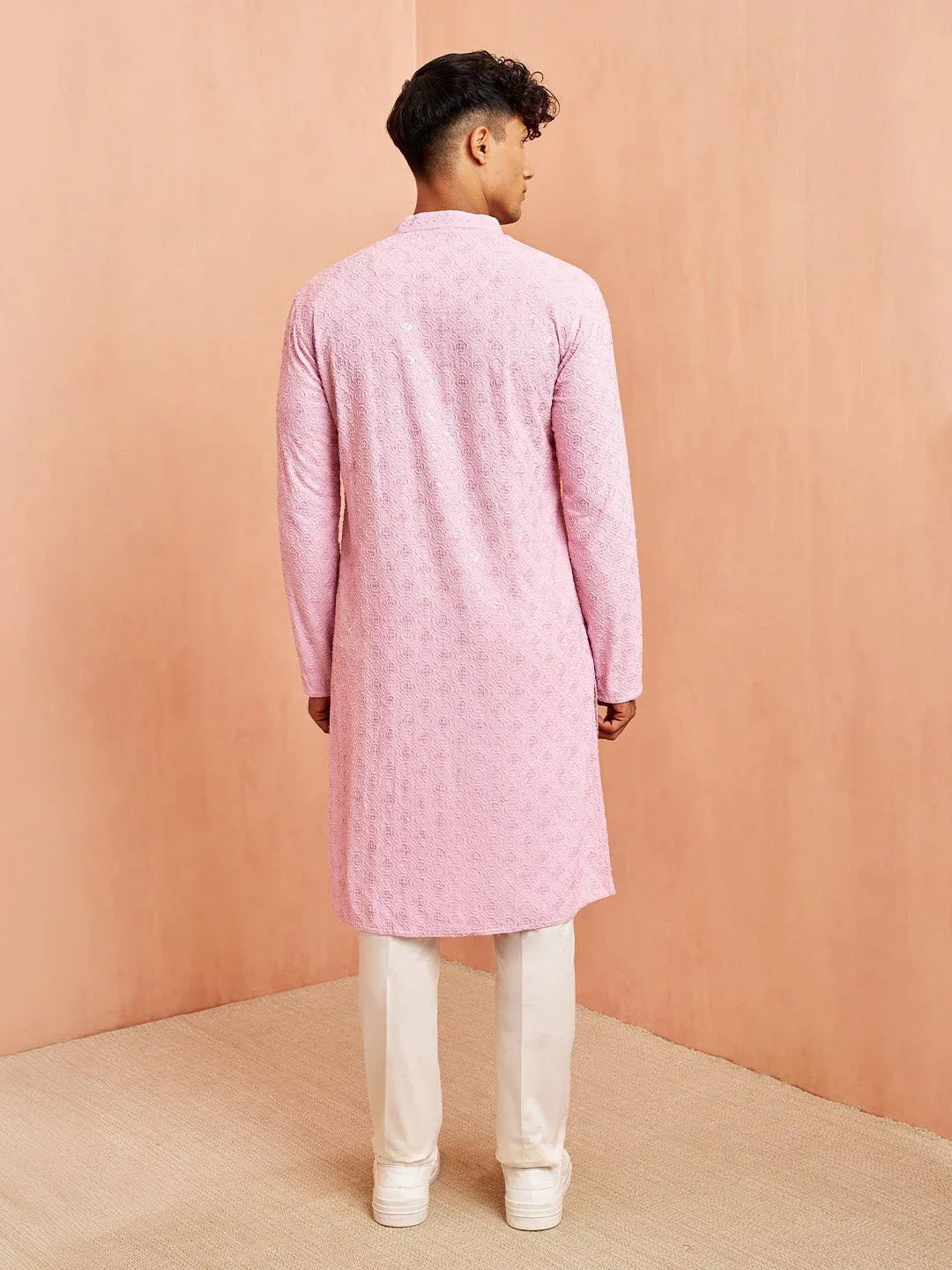 Men's Onion Rayon Chikankari Sequin Embroidered Kurta Pyjama Set
