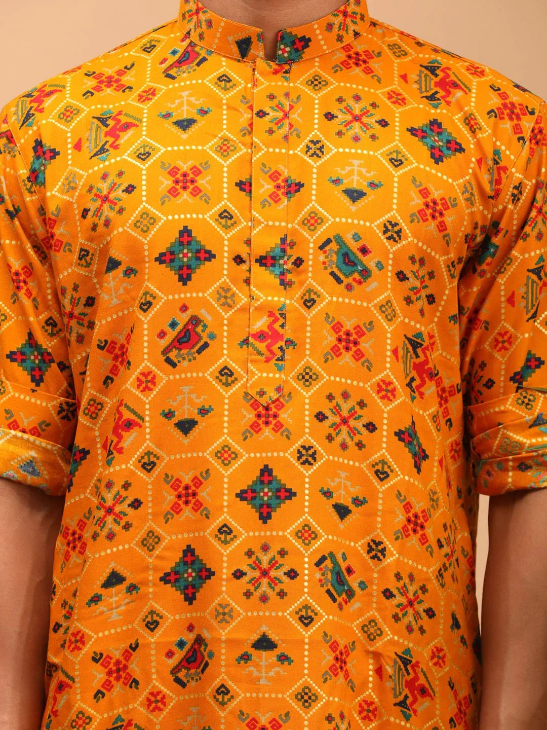 Men's Yellow Silk Blend Kurta Pyjama Set