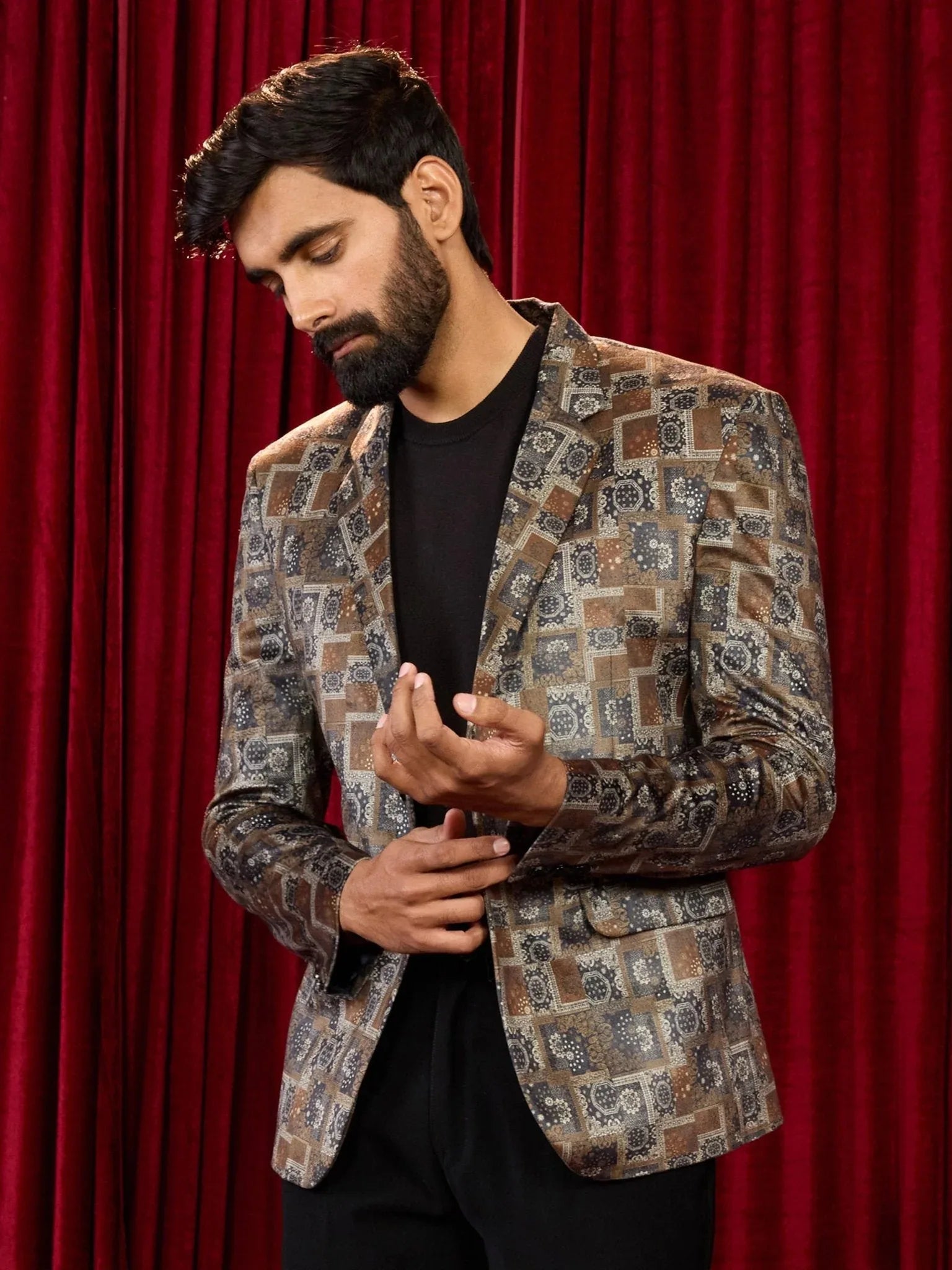 Men's's Chiku Velvet Digital Print Blazer