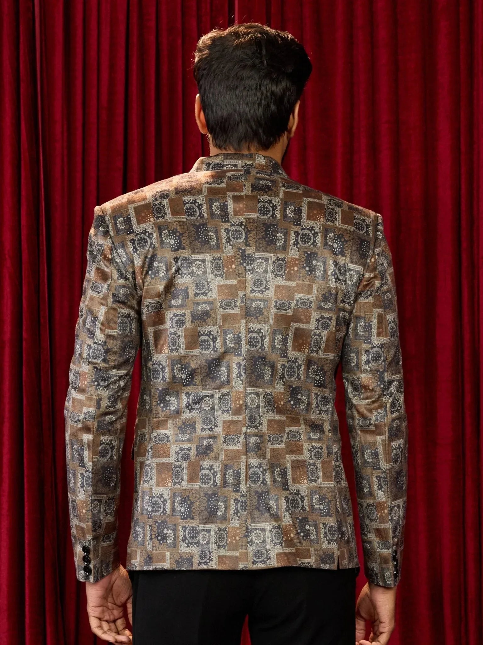 Men's's Chiku Velvet Digital Print Blazer