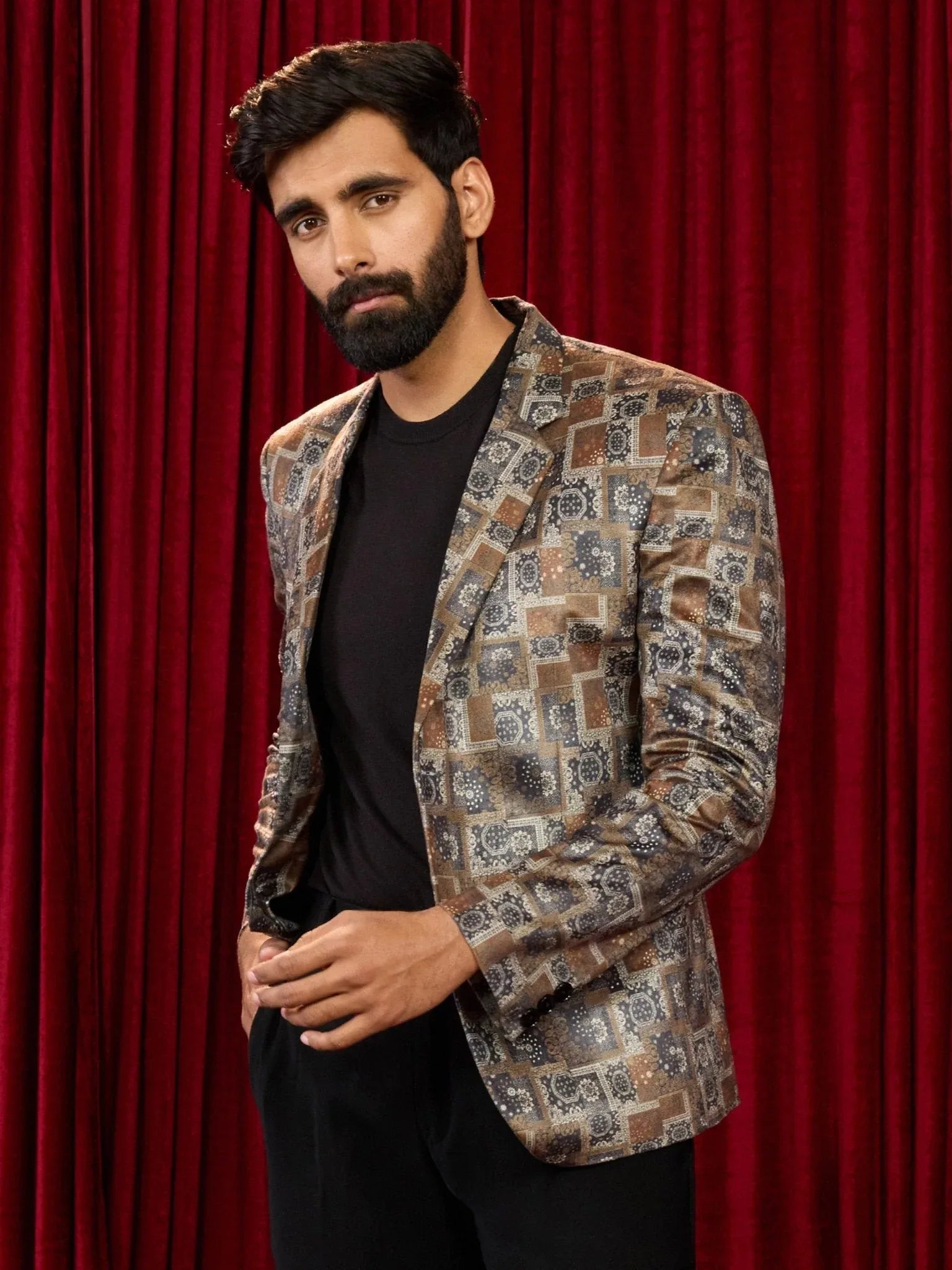 Men's's Chiku Velvet Digital Print Blazer