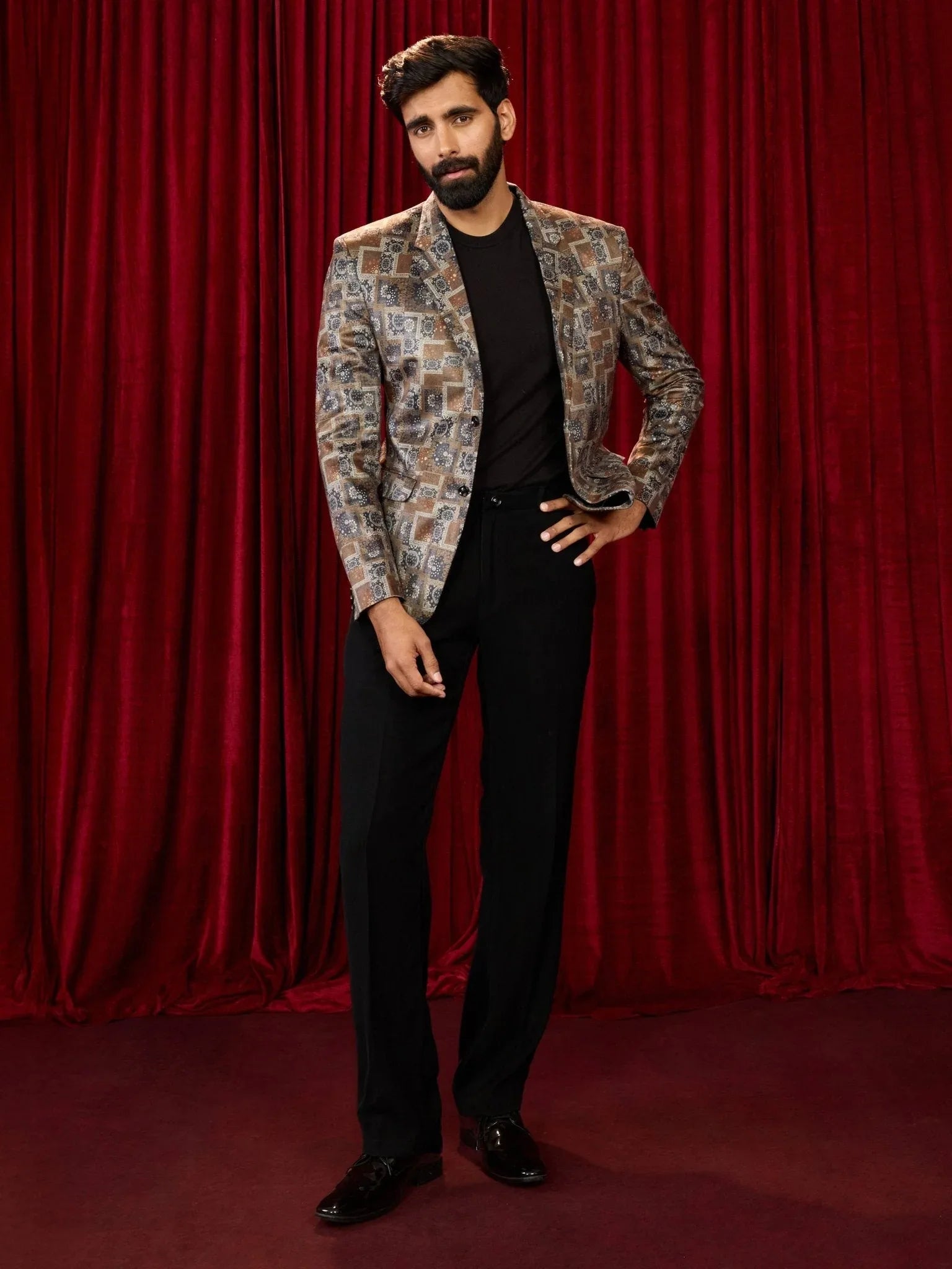 Men's's Chiku Velvet Digital Print Blazer