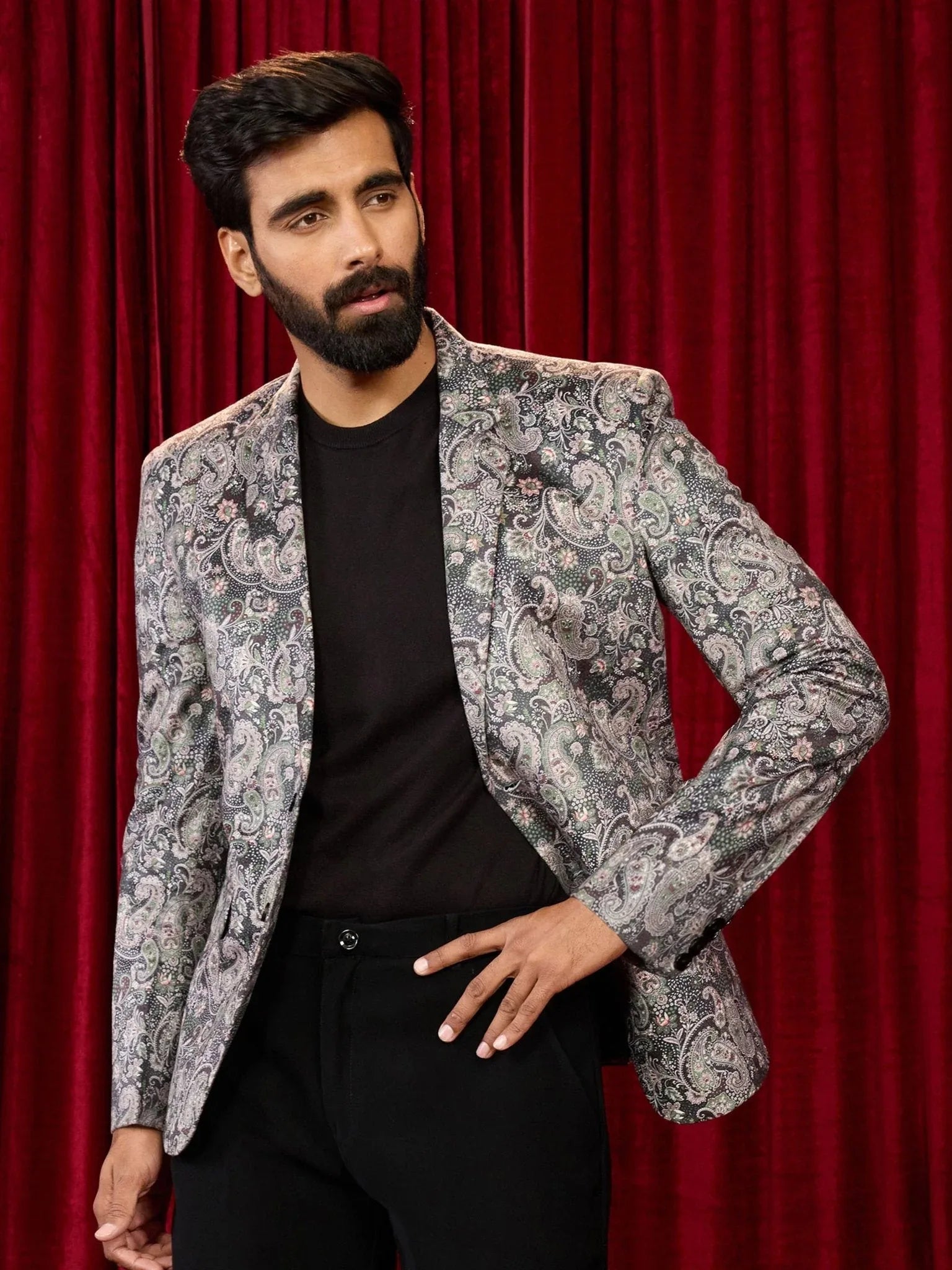 Men's's Green Velvet Digital Print Blazer