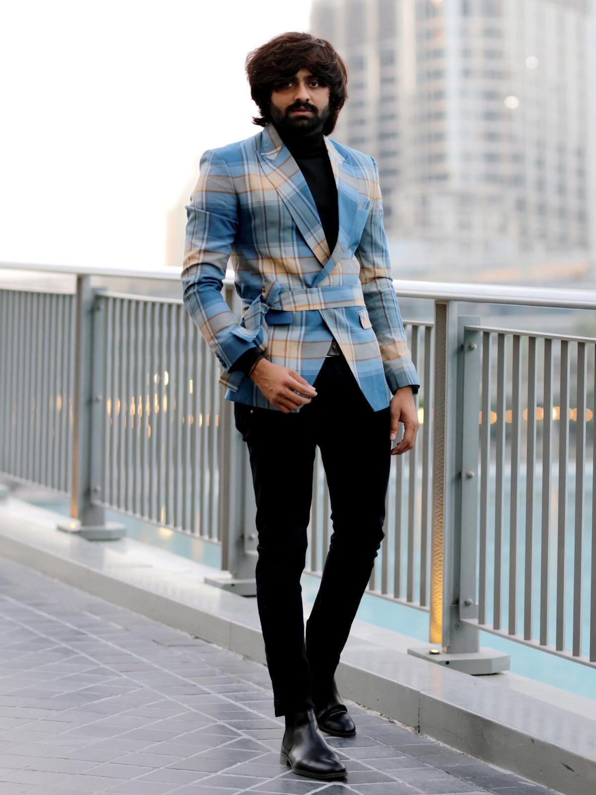 Modest Blue Color Men's Double Breasted Blazer