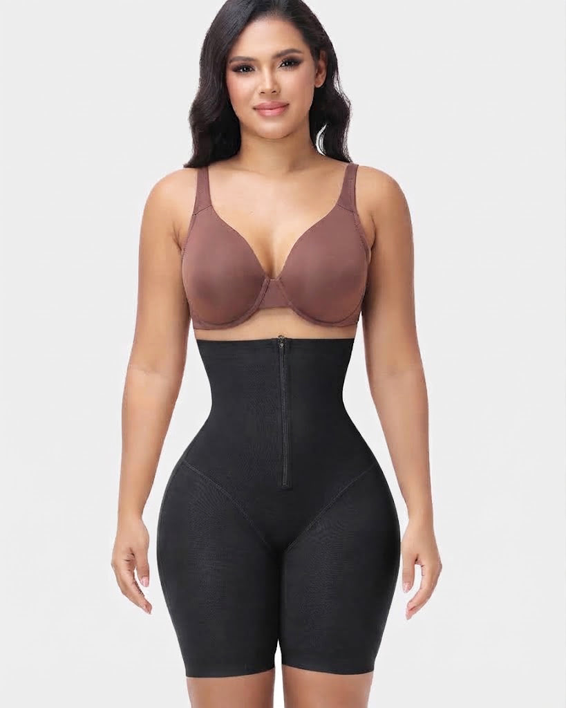 Double Compression High Waist Zip Tummy Control Butt Lifting Thigh Shaping Shorts