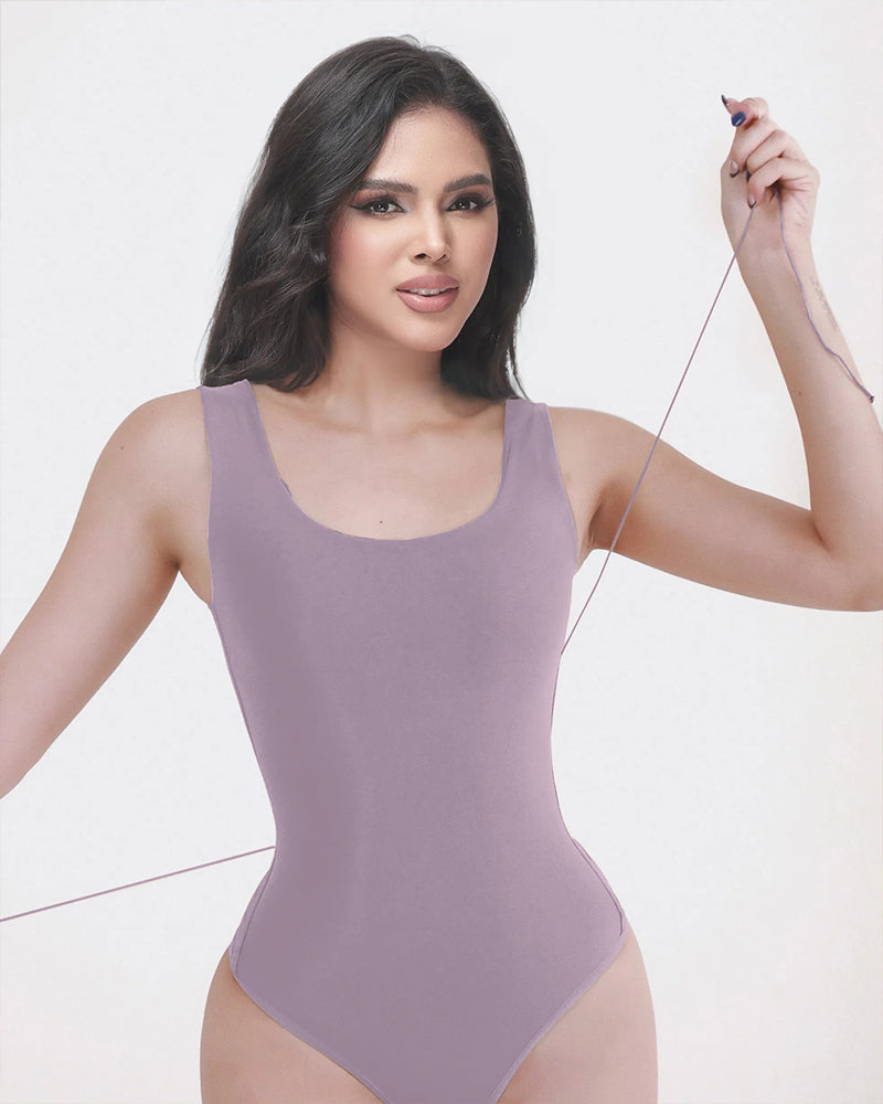 U Neck Wide Strap Back Lace Up Tummy Control Butt Lifting Bodysuit