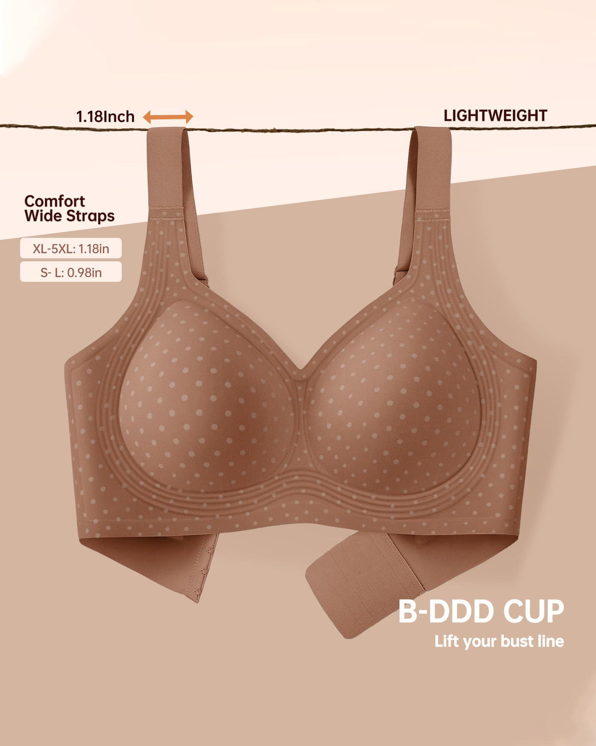 Polka Dot Wide Adjustable Strap Full Coverage Shaping Support Bra