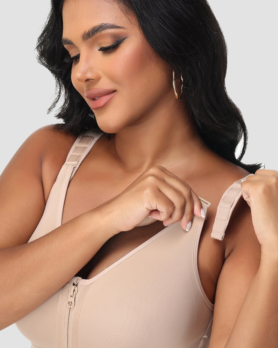 Double-Layer PowerMesh Hourglass Tummy Sculpt Zipper Bodysuit With Bra