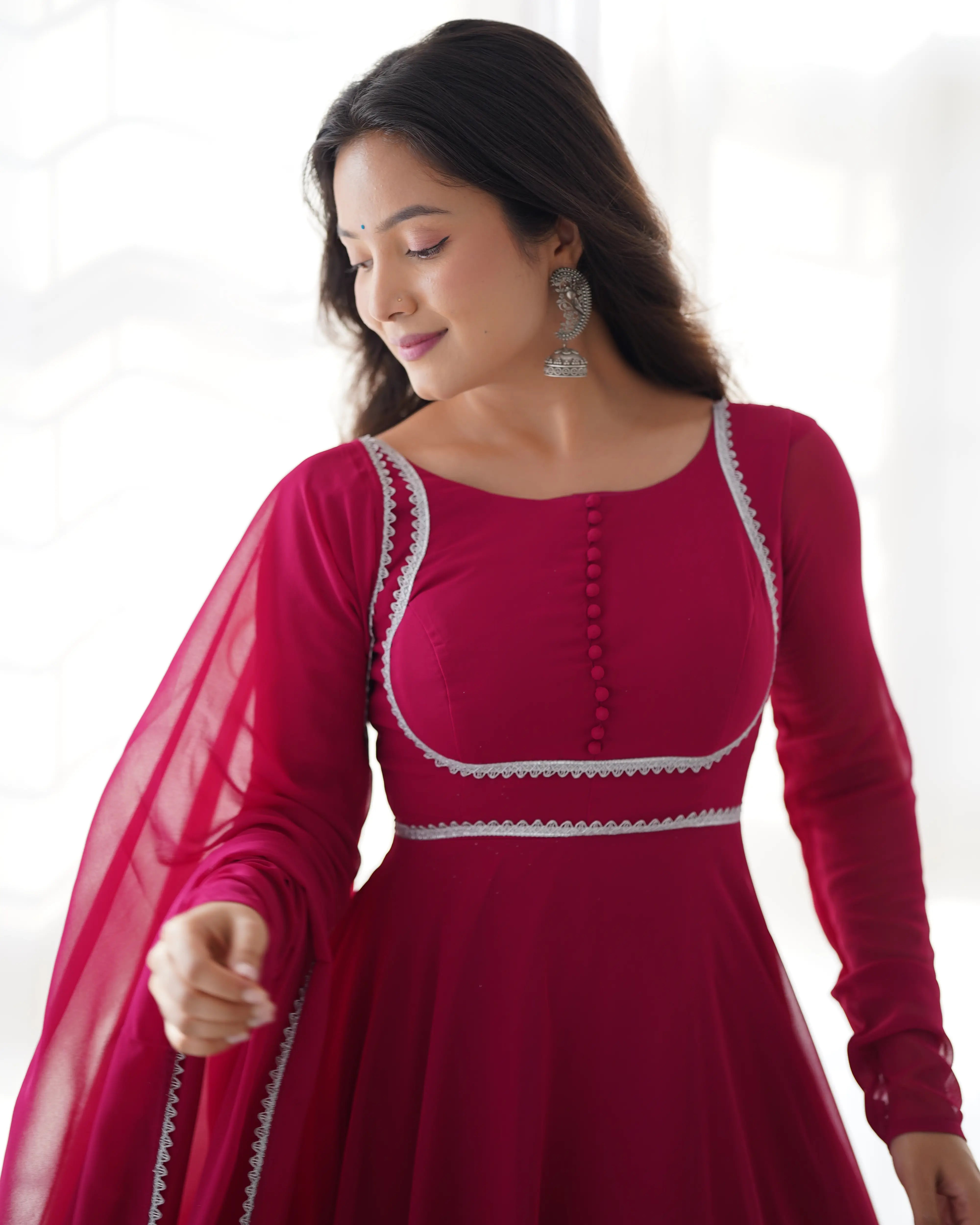 Rani Pink Designer Georgette Gown With Dupatta