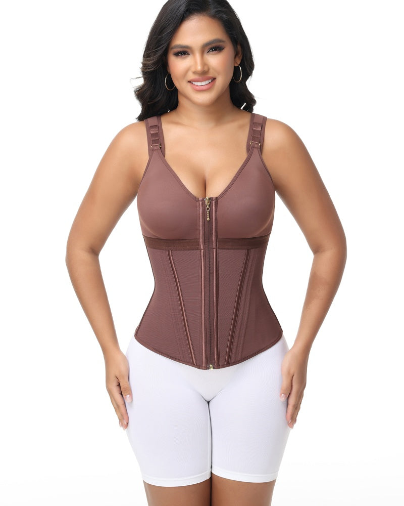 Shapshe® Women's Boned Latex Zipper Corset Tummy Control Body Shaper Vest With Bra - By Qivii