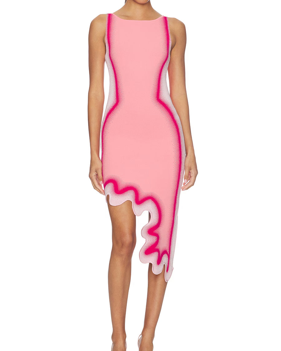 Reversible Wavy Slim Midi Dress - By Qivii