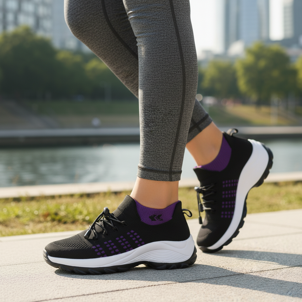 Ambulo Orthopädische Schuhe Strickstoff - Lila Schwarz - By Qivii