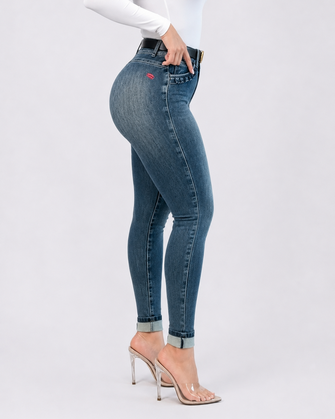 High Waist Ruffle Pocket Stretch Skinny Butt Lifting Jeans - By Qivii