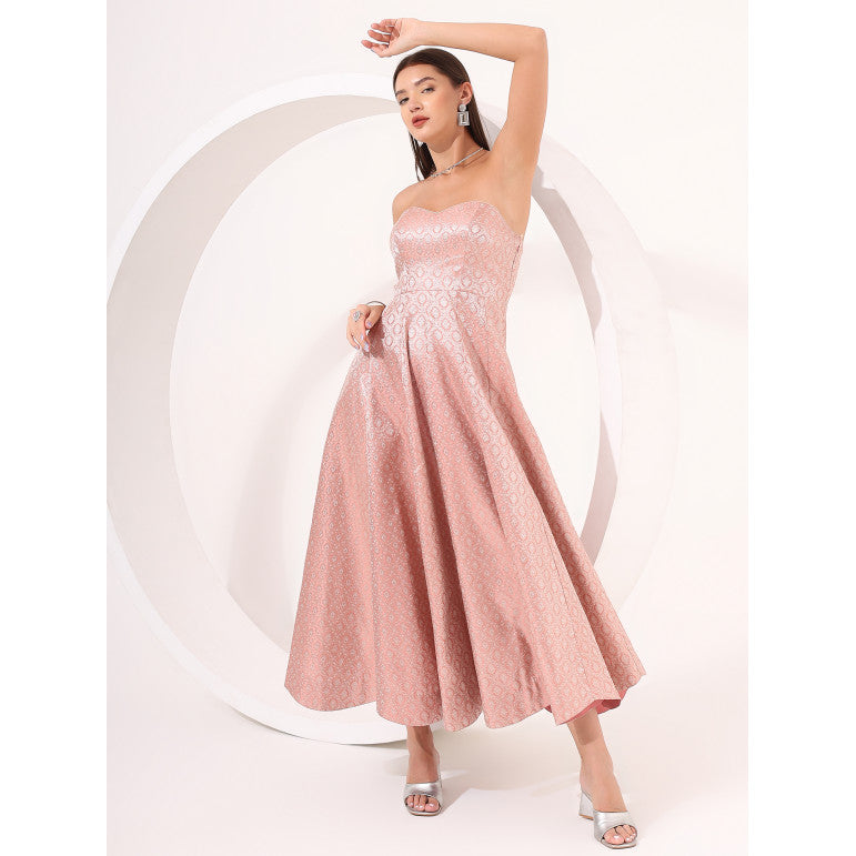 Peach Strapless Brocade Anarkali Gown - qivii